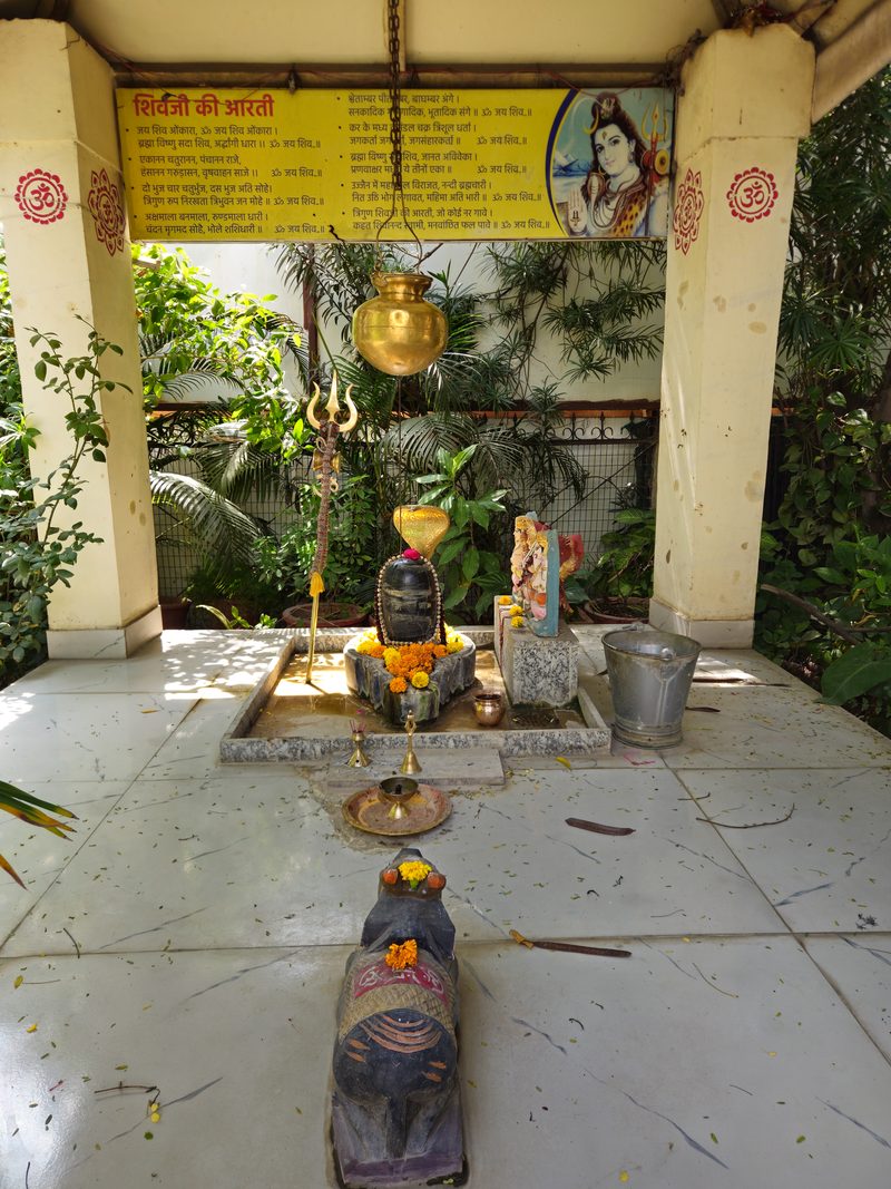 The sanctum of Sapneshwar Mahadev Mandir with the Shivling and Nandi